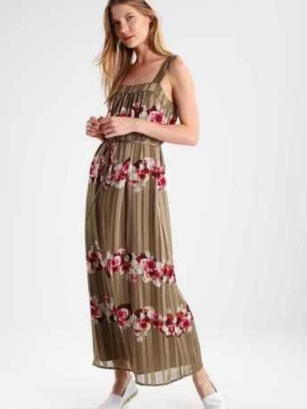 Banana Republic St. Lucia Floral Apron Maxi Dress Sage Green Stripe Size 6